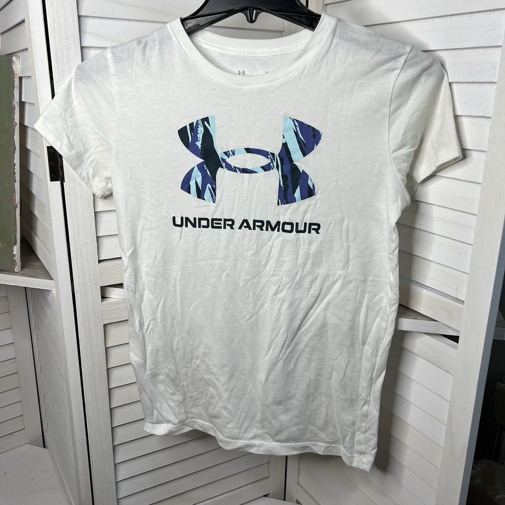 Under Armour Women's The Classic Tee T-Shirt White Dark Cyan Breeze Size Small‎